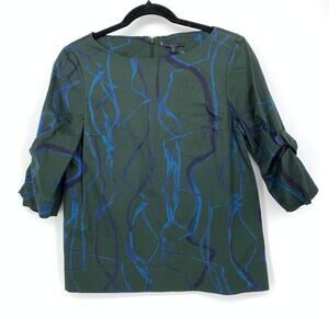 COS Structured 3/4 Sleeves Top Womens Sz 6 Green Blue Abstract Print